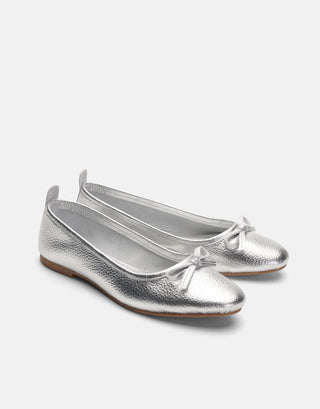 Yuvarlak Burun Deri Kadın Babet | Keza - Gümüş - Jorbinol