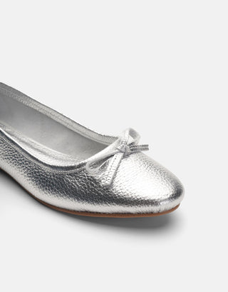 Yuvarlak Burun Deri Kadın Babet | Keza - Gümüş - Jorbinol