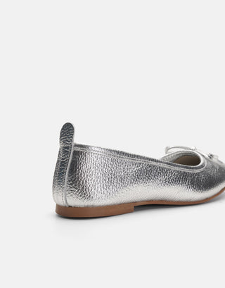 Yuvarlak Burun Deri Kadın Babet | Keza - Gümüş - Jorbinol