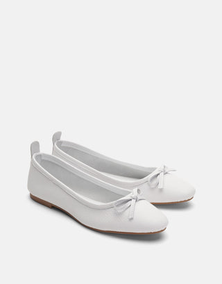 Yuvarlak Burun Deri Kadın Babet | Keza - Beyaz - Jorbinol