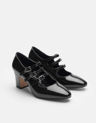 Üç Bantlı Vingate Görünümlü Kadın Topuklu Ayakkabı | Vinta - Siyah - Jorbinol