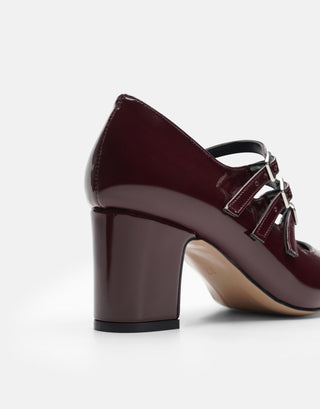 Üç Bantlı Vingate Görünümlü Kadın Topuklu Ayakkabı | Vinta - Bordo - Jorbinol