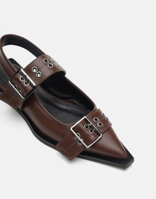 Kare Burun Arkası Açık Kadın Babet | Sebi - Kahverengi - Jorbinol