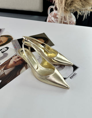 Rugan Klasik  İnce Topuklu Ayakkabı | Agata - Gold - Jorbinol