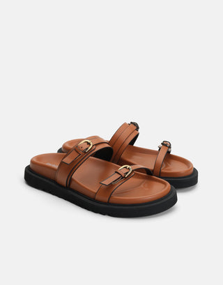 Antik Aksesuarlı Bantlı Terlik | Vanda - Taba - Jorbinol