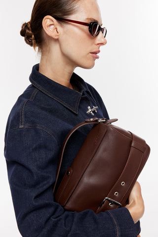 Kemer Detaylı Çapraz Askılı Çanta | Lioara - Kahverengi