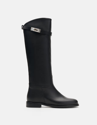 Tokalı Düz Binici Çizme | Poline - Siyah - Jorbinol