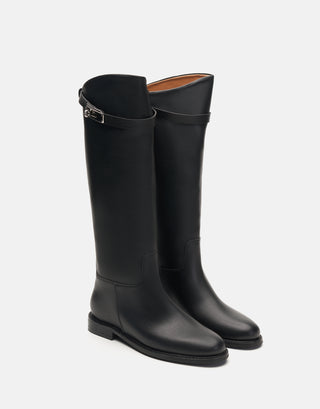 Tokalı Düz Binici Çizme | Poline - Siyah - Jorbinol