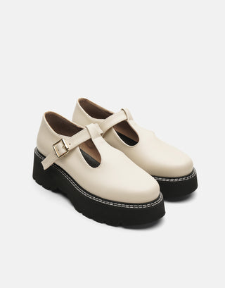 Kalın Taban Oxford Ayakkabı | Lora - Bej - Jorbinol