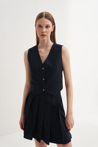 Çizgili Yelek ve Etek Takım - Lacivert - Jorbinol