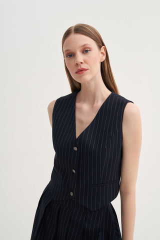 Çizgili Yelek ve Etek Takım - Lacivert - Jorbinol