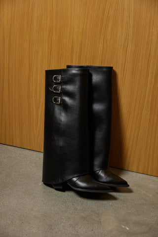 Tokalı Kalın Topuklu Çizme | Aria - Siyah