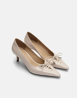 Rugan Bağcık Detaylı Topuklu Ayakkabı | Kate - Bej - Jorbinol