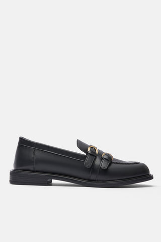 Üç Bantlı Yuvarlak Burun Loafer | Spencer - Siyah