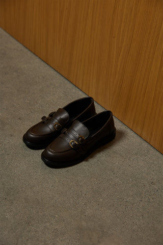 Üç Bantlı Yuvarlak Burun Loafer | Spencer - Kahverengi
