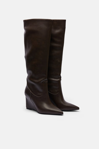 Dolgu Topuklu Çizme | Noir - Kahverengi