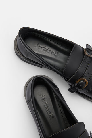 Üç Bantlı Yuvarlak Burun Loafer | Spencer - Siyah