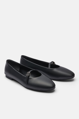 Tek Bantlı Yuvarlak Burun Babet | Celine - Siyah