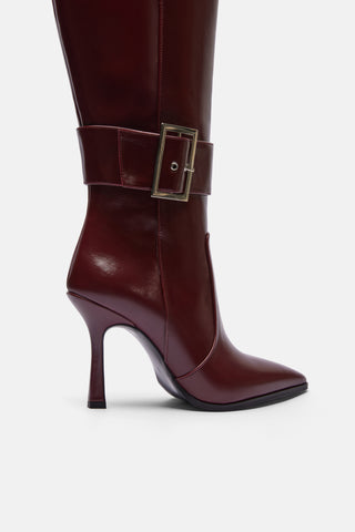 Metal Tokalı İnce Topuklu Çizme | Gala - Bordo