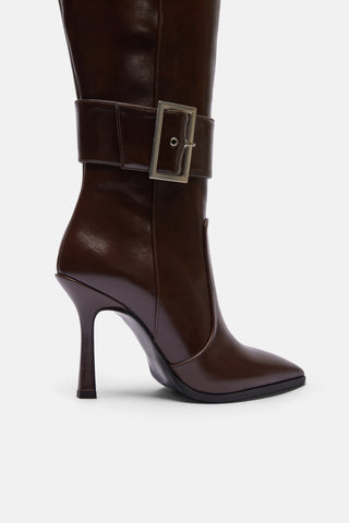 Metal Tokalı İnce Topuklu Çizme | Gala - Kahverengi