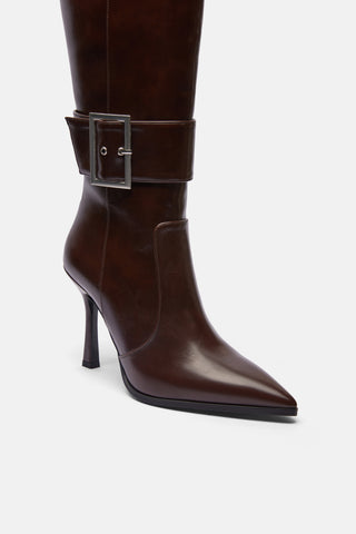 Metal Tokalı İnce Topuklu Çizme | Gala - Kahverengi