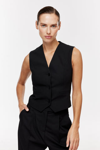 V Yaka Blazer Yelek - Siyah