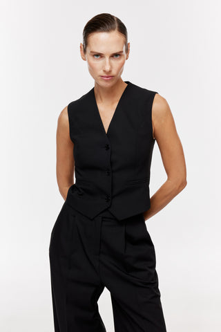 V Yaka Blazer Yelek - Siyah