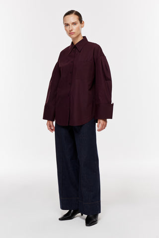 Manşet Kollu Oversize Gömlek - Bordo