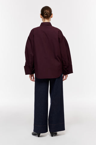 Manşet Kollu Oversize Gömlek - Bordo
