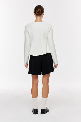 Peplum Düğmeli̇ Tri̇ko Hırka - Beyaz