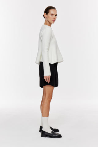 Peplum Düğmeli̇ Tri̇ko Hırka - Beyaz
