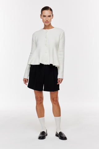 Peplum Düğmeli̇ Tri̇ko Hırka - Beyaz