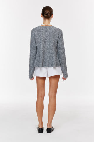 Peplum Düğmeli̇ Tri̇ko Hırka - Füme