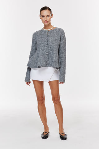 Peplum Düğmeli̇ Tri̇ko Hırka - Füme