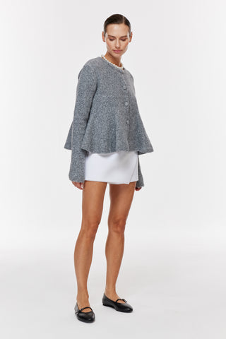 Peplum Düğmeli̇ Tri̇ko Hırka - Füme