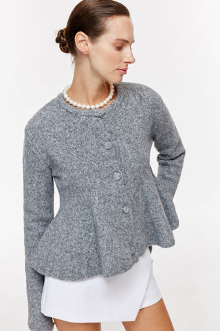 Peplum Düğmeli̇ Tri̇ko Hırka - Füme