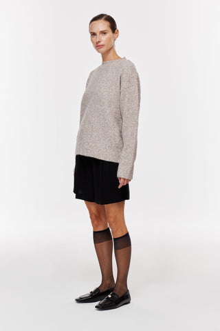 Bisiklet Yaka Oversize Triko Kazak - Vizon