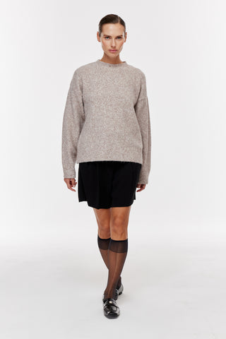 Bisiklet Yaka Oversize Triko Kazak - Vizon