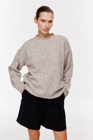 Bisiklet Yaka Oversize Triko Kazak - Vizon