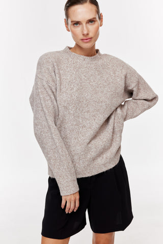 Bisiklet Yaka Oversize Triko Kazak - Vizon