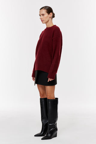 Bisiklet Yaka Oversize Triko Kazak - Bordo