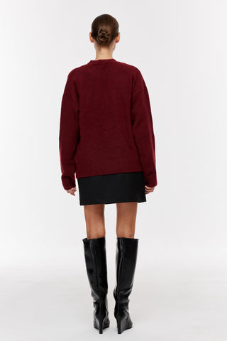 Bisiklet Yaka Oversize Triko Kazak - Bordo