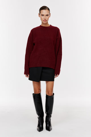 Bisiklet Yaka Oversize Triko Kazak - Bordo