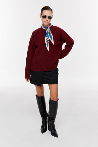 Bisiklet Yaka Oversize Triko Kazak - Bordo