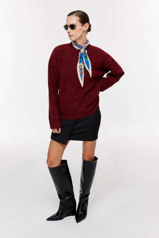 Bisiklet Yaka Oversize Triko Kazak - Bordo