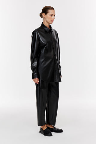 Kemerli Deri Pantolon - Siyah