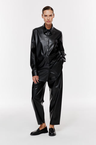 Kemerli Deri Pantolon - Siyah