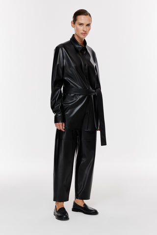 Kemerli Deri Pantolon - Siyah