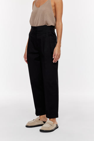 Çift Pileli Gabardin Pantolon - Siyah