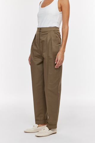 Çift Pileli Gabardin Pantolon - Haki